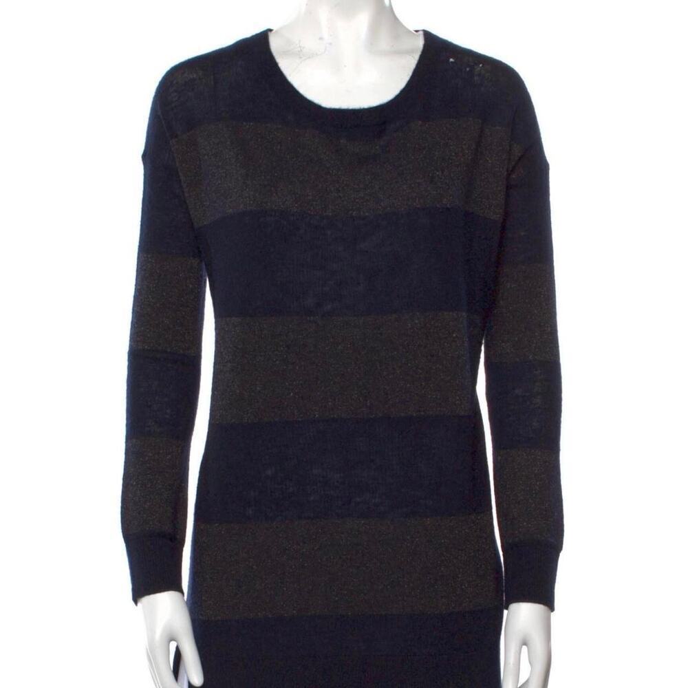 Vince Cashmere Blend Black Gray Stripe Long Sleeve Top Size Medium